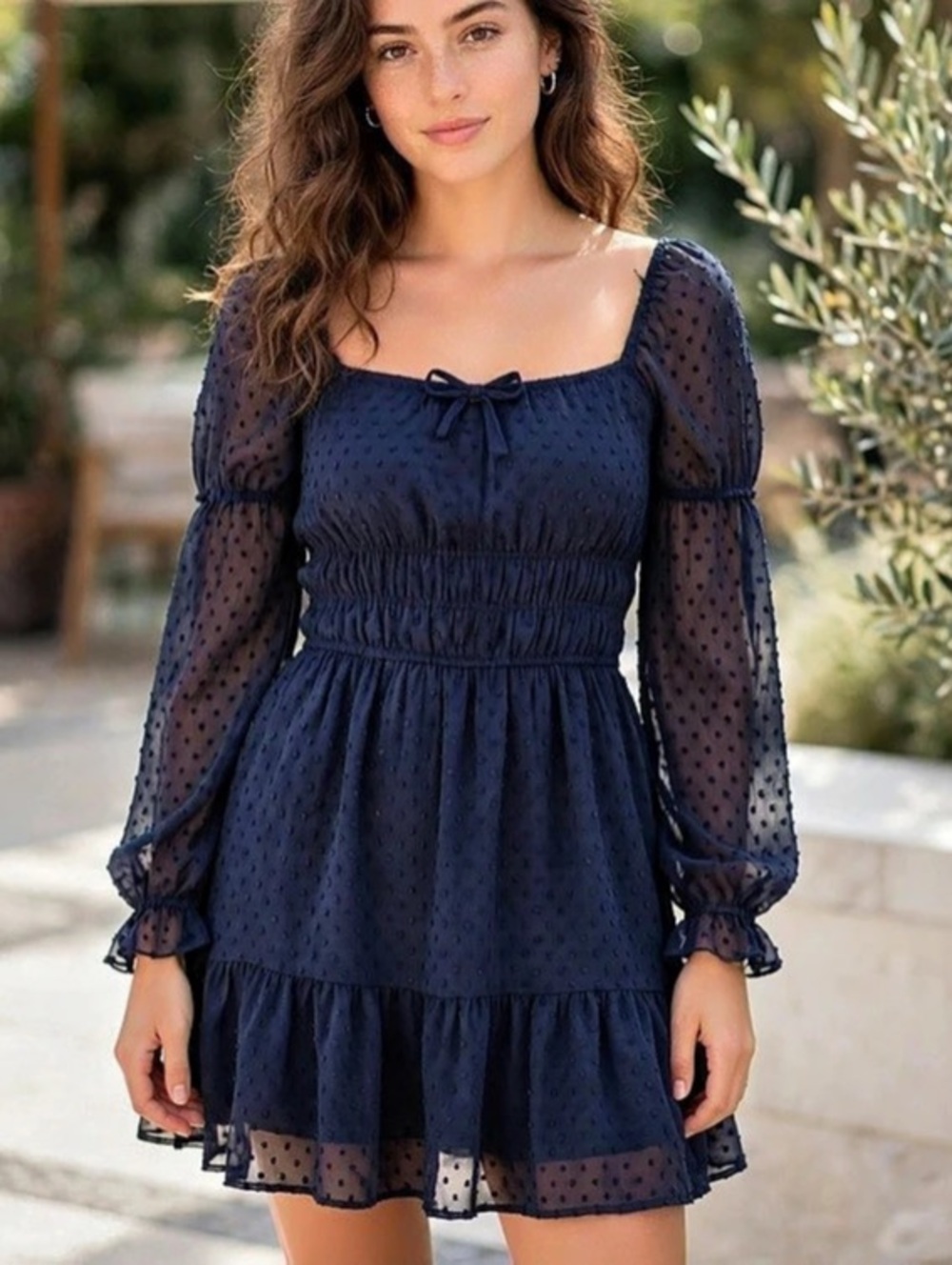 Mi ami Polka Dot Mini Dress in Blue Size Large Like New